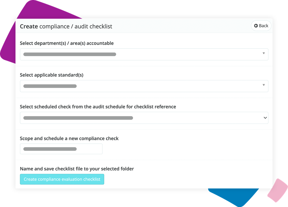 Easy compliance evaluation check list creation